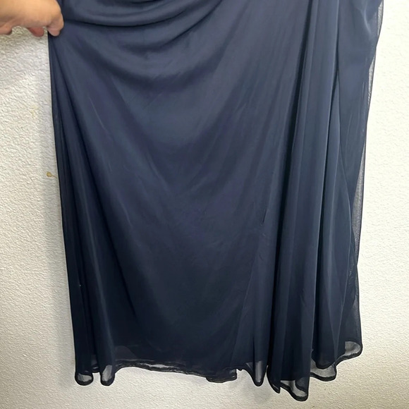 Adrianna Papell Women’s Size 14 Navy Blue Ruched 3/4 Sleeve Long Maxi Dress - Picture 9 of 16